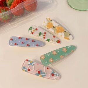 Floral and Fruit Hair Clips, Set of Two on Card